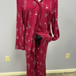 Soma Red Pajama Set with Cocktail Print